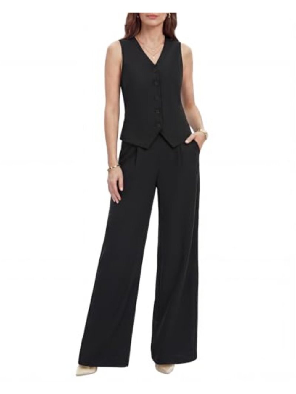 Womens 2 Piece Vest Pants Suit Wrinkle-Free Waistcoat High End Business Dressy